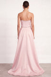 Floral Sparkly Light Pink Ruffled A Line Strapless Long Formal Dress
