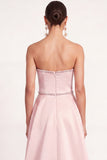 Floral Sparkly Light Pink Ruffled A Line Strapless Long Formal Dress