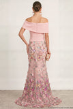 Light Pink Floral Off the Shoulder Mermaid Long Formal Dress