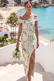 Light Green Maxi Sheath Floral Wedding Guest Dress with Slit