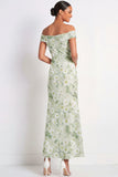 Light Green Maxi Sheath Floral Wedding Guest Dress with Slit