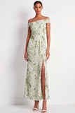 Light Green Maxi Sheath Floral Wedding Guest Dress with Slit