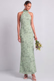 Green Maxi Mermaid Floral Backless Wedding Guest Dress