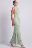 Green Maxi Mermaid Floral Backless Wedding Guest Dress