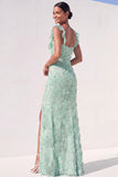 Mint Green Floral Mermaid Maxi Wedding Guest Dress with Slit