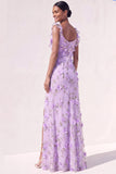 Lilac Floral Mermaid Appliqued Long Wedding Guest Dress with Slit