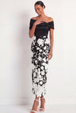 Black Floral Sheath Off the Shoulder Maxi Wedding Guest Dress