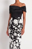 Black Floral Sheath Off the Shoulder Maxi Wedding Guest Dress