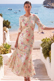 Floral Ivory Mermaid Sparkly Long Wedding Guest Dress