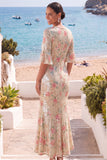 Floral Ivory Mermaid Sparkly Long Wedding Guest Dress
