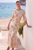 Floral Ivory Mermaid Sparkly Long Wedding Guest Dress