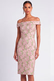 Pink and Green Floral Off the Shoulder Bodycon Short Wedding Guest Dress
