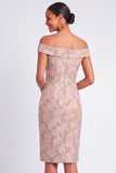 Pink and Green Floral Off the Shoulder Bodycon Short Wedding Guest Dress