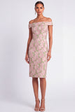 Pink and Green Floral Off the Shoulder Bodycon Short Wedding Guest Dress
