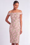 Pink and Green Floral Off the Shoulder Bodycon Short Wedding Guest Dress