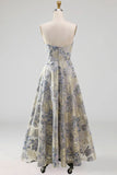 Dusty Blue Jacquard Sweetheart A Line Midi Summer Wedding Guest Dress