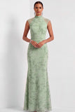 Dusty Sage Floral Mermaid Maxi Cap Sleeves Wedding Guest Dress