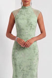 Dusty Sage Floral Mermaid Maxi Cap Sleeves Wedding Guest Dress