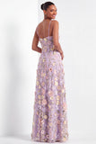 Lilac Floral A Line Appliqued Maxi Wedding Guest Dress with Slit