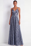 Dusty Blue Floral A Line Maxi Empire Waist Wedding Guest Dress