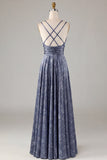 Dusty Blue Floral A Line Maxi Empire Waist Wedding Guest Dress