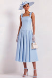Light Blue A Line Midi Mother of the Bride Dress with Bows