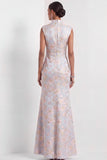 Pink and Blue Mermaid Floral Cap Sleeves Long Wedding Guest Dress