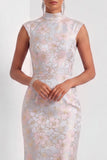 Pink and Blue Mermaid Floral Cap Sleeves Long Wedding Guest Dress