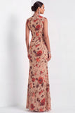 Dusty Rose Floral Mermaid Long Wedding Guest Dress