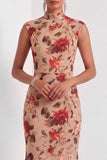 Dusty Rose Floral Mermaid Long Wedding Guest Dress