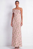 Pink and Green Floral Mermaid Jacquard Long Wedding Guest Dress