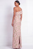 Pink and Green Floral Mermaid Jacquard Long Wedding Guest Dress