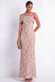 Pink and Green Floral Mermaid Jacquard Long Wedding Guest Dress