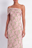 Pink and Green Floral Mermaid Jacquard Long Wedding Guest Dress