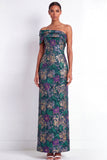 One Shoulder Sheath Floral Navy Long Wedding Guest Dress with Slit