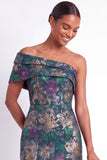 One Shoulder Sheath Floral Navy Long Wedding Guest Dress with Slit