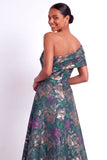 Jacquard Navy Floral A Line Long Wedding Guest Dress