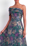 Jacquard Navy Floral A Line Long Wedding Guest Dress