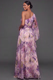 Wisteria A Line Ruffled One Shoulder Long Wedding Guest Dress