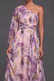 Wisteria A Line Ruffled One Shoulder Long Wedding Guest Dress