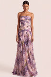 Floral Wisteria A Line Pleated Long Wedding Guest Dress