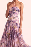 Floral Wisteria A Line Pleated Long Wedding Guest Dress