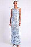 Sheath Light Blue Floral Appliqued Long Wedding Guest Dress