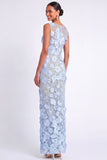 Sheath Light Blue Floral Appliqued Long Wedding Guest Dress