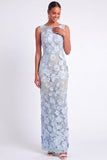 Sheath Light Blue Floral Appliqued Long Wedding Guest Dress