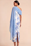 Sheath Floral One Shoulder Light Blue Long Wedding Guest Dress with Slit