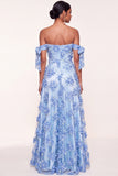 Light Blue Appliqued Floral Long Wedding Guest Dress