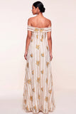 Floral A Line Ivory Off the Shoulder Long Wedding Guest Dress