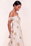 Floral A Line Ivory Off the Shoulder Long Wedding Guest Dress