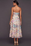 Sparkly Sequined A Line Ivory Floral Long Wedding Guest Dress